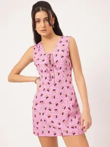 DressBerry Checked Cherry Print Mini Sheath Dress