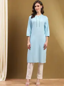 Biba Band Collar Regular Cotton Straight Kurta