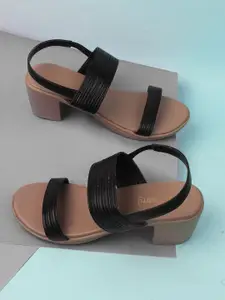 DressBerry Women Textured Block Heel Sandals