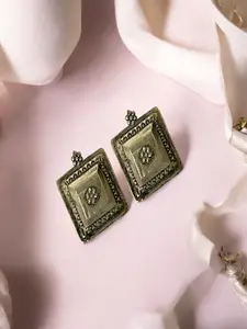 AccessHer Silver-Plated Stones Studded Square Shaped Oxidized Studs