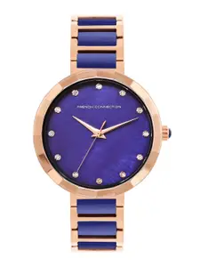 French Connection Women Embellished Dial & Stainless Steel Bracelet Style Straps Analogue Watch FCH4UM