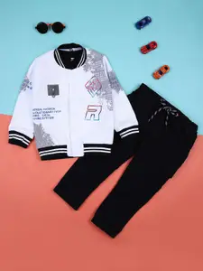 V-Mart Boys Printed Mandarin Collar Pure Cotton Shirt with Trousers