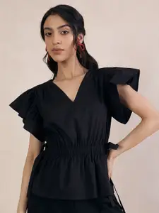 FEMMELLA Women Flutter Sleeve Cotton Casual Top