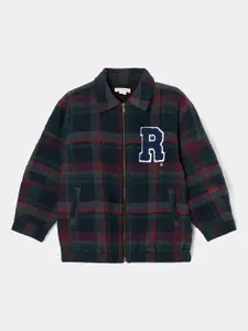 Angel & Rocket Boys Spread Collar Checked Cotton Casual Windcheater Jacket
