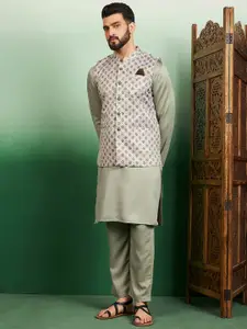 House of Pataudi Men Printed Nehru Jackets