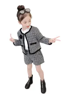 StyleCast x Revolte Girls Self Design Round Neck Top With Shorts With Waistcoat