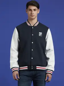 Pepe Jeans Men Stand Collar Graphic Printed Cotton Casual Bomber Jacket