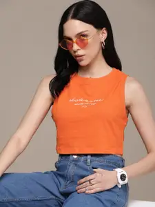 The Roadster Life Co. Typography Printed Sleeveless Casual T-shirt