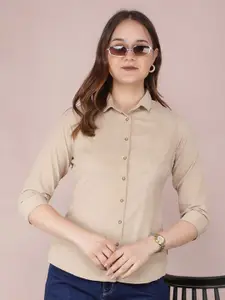 Crimsoune Club Women Classic Spread Collar Solid Slim Fit Casual Shirt