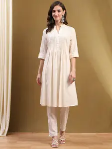 Biba Band Collar Cotton Regular A-Line Kurta