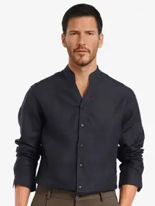 RARE RABBIT Men Comfort Mandarin Collar Solid Linen Formal Shirt