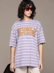 The Roadster Life Co. Striped Oversized T-shirt With Applique