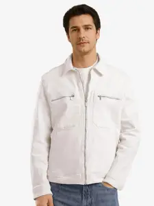 RARE RABBIT Men Spread Collar Solid Cotton Casual Denim Jacket