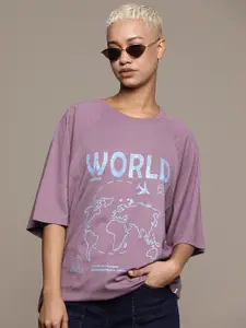 The Roadster Lifestyle Co. Printed Oversized  T-shirt