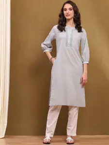 Biba Mandarin Collar Cotton Straight Kurta
