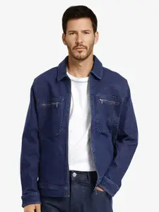 RARE RABBIT Men Spread Collar Solid Cotton Casual Denim Jacket