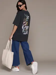 The Roadster Lifestyle Co. Women Printed Pure Cotton Oversized Longline T-shirt