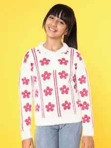 Nauti Nati Girls Floral Self Design Ribbed Pullover Sweater