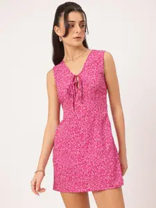DressBerry Floral Print Tie-Up Neck Mini Sheath Dress