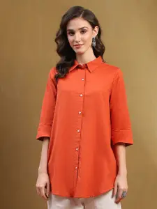 Biba Women Standard Spread Collar Solid Cotton Casual Shirt