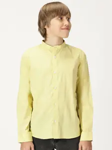 French Connection Boys Premium Band Collar Solid Cotton Casual Shirt