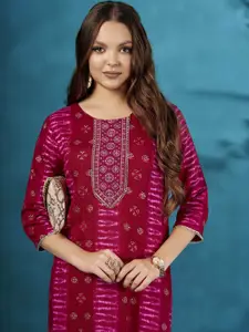 Anouk Fuchsia Floral Printed Round Neck Straight Kurta