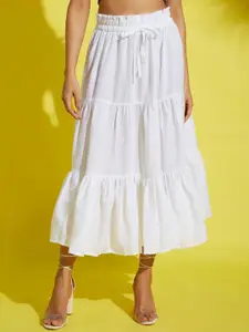 AAHWAN Women Ruched Tiered Maxi Skirt