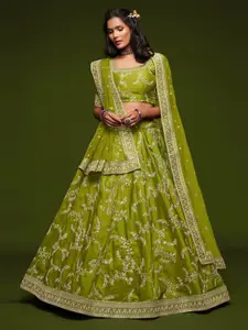 ODETTE Embroidered Sequinned Semi-Stitched Lehenga & Unstitched Blouse With Dupatta