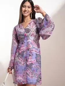 Vishudh WomenEthnic Motifs Print Flared Sleeve A-Line Mini Dress