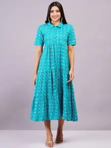 BAESD Women Printed Shirt Collar Fit & Flare Dress