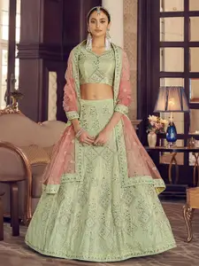 ODETTE Embroidered Semi-Stitched Lehenga & Blouse With Dupatta
