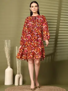 plusS Printed Puff Sleeve Fit & Flare Dress