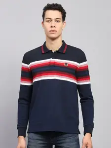 Monte Carlo Men Striped Polo Collar Cotton T-shirt