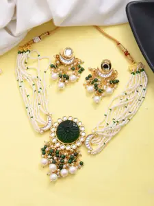 Silvermerc Designs Gold Plated Kundan Studded & Beaded Necklace & Earrings