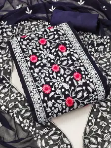 Maroosh Floral Embroidered Thread Work Georgette Unstitched Dress Material