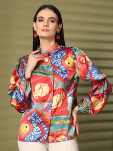 plusS Women Standard Band Collar Abstract Printed Casual Shirt