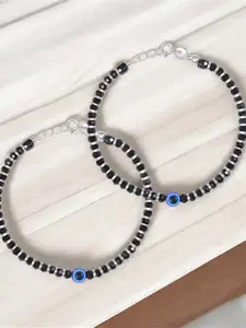 Taraash Set Of 2 925 Sterling Silver Beaded Anklet