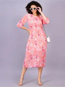 BAESD Floral Printed Georgette A-Line Midi Dress
