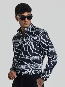 Snitch Men Smart Spread Collar Abstract Printed Slim Fit Casual Shirt