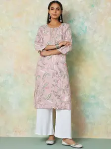 Melange by Lifestyle Floral Printed Mirror Work Straight Kurta
