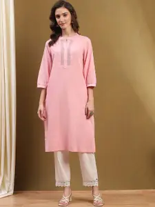 Biba Mandarin Collar Cotton Straight Kurta