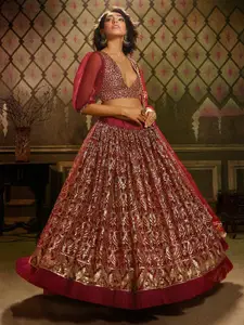ODETTE Embroidered Sequinned Net Semi-Stitched Lehenga & Blouse With Dupatta