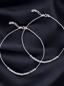 Taraash Set Of 2 925 Sterling Silver Beaded Anklet