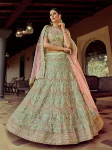 ODETTE Embroidered Sequinned Georgette Semi-Stitched Lehenga & Blouse With Dupatta