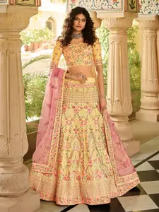 ODETTE Embroidered Semi-Stitched Lehenga & Blouse With Dupatta
