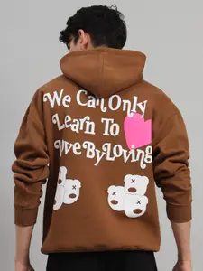GRIFFEL Men Typography Printed Hooded Pullover Sweatshirt
