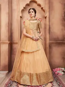 ODETTE Embellished Beads and Stones Soft Net Semi-Stitched Lehenga & Blouse With Dupatta