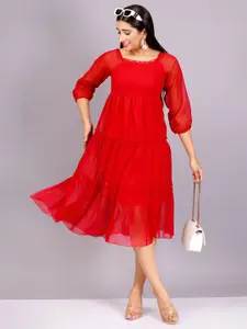 BAESD Puff Sleeves Georgette Fit & Flare Dress