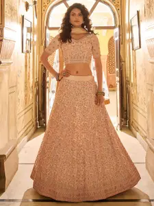 ODETTE Embroidered Beads and Stones Semi-Stitched Lehenga & Blouse With Dupatta