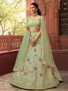 ODETTE Embroidered Organza Semi-Stitched Lehenga & Blouse With Dupatta